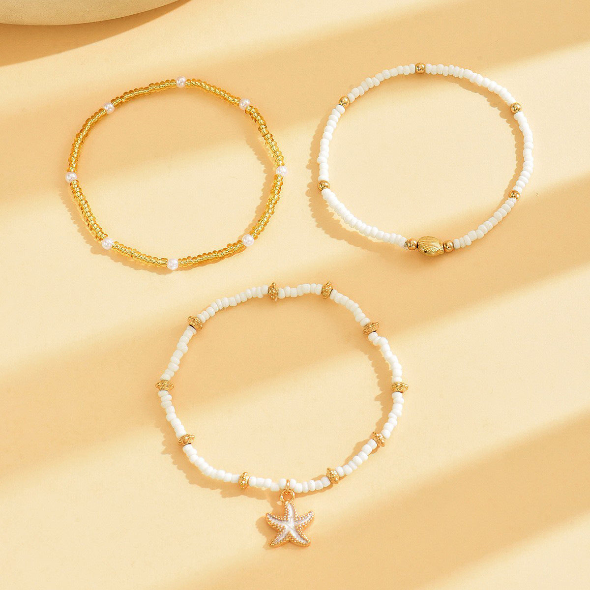 Wholesale  Bohemian style drop oil starfish shell rice beads beaded anklet
