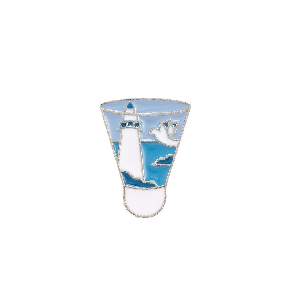 Wholesale sea lighthouse blue sky alloy badminton shape brooch