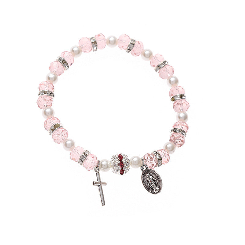 Wholesale Crystal Beaded Stretch Bracelet with Cross Charm Unisex Jewelry Accessory