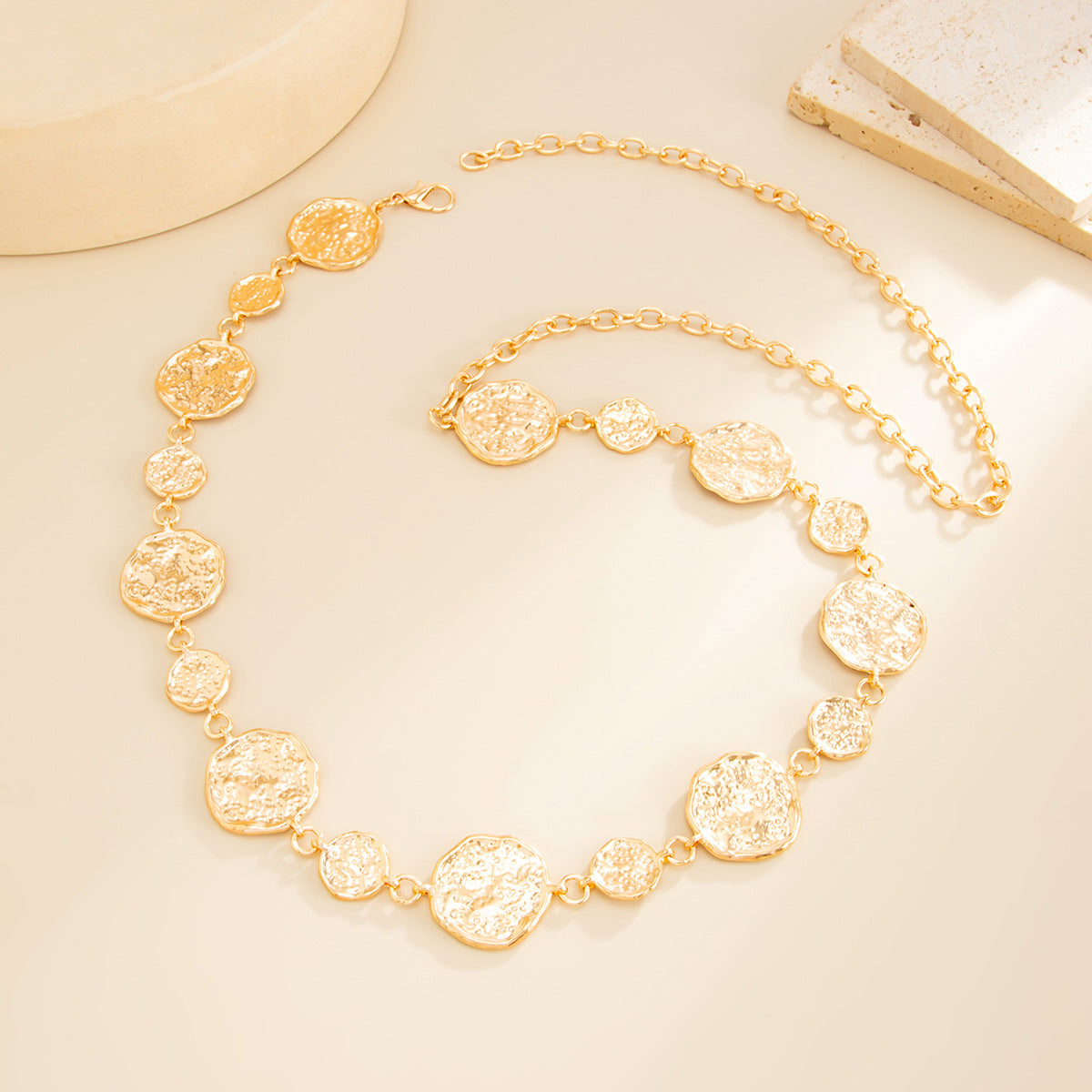 Wholesale hip-hop Instagram-inspired metal pleated round patchwork waist chain