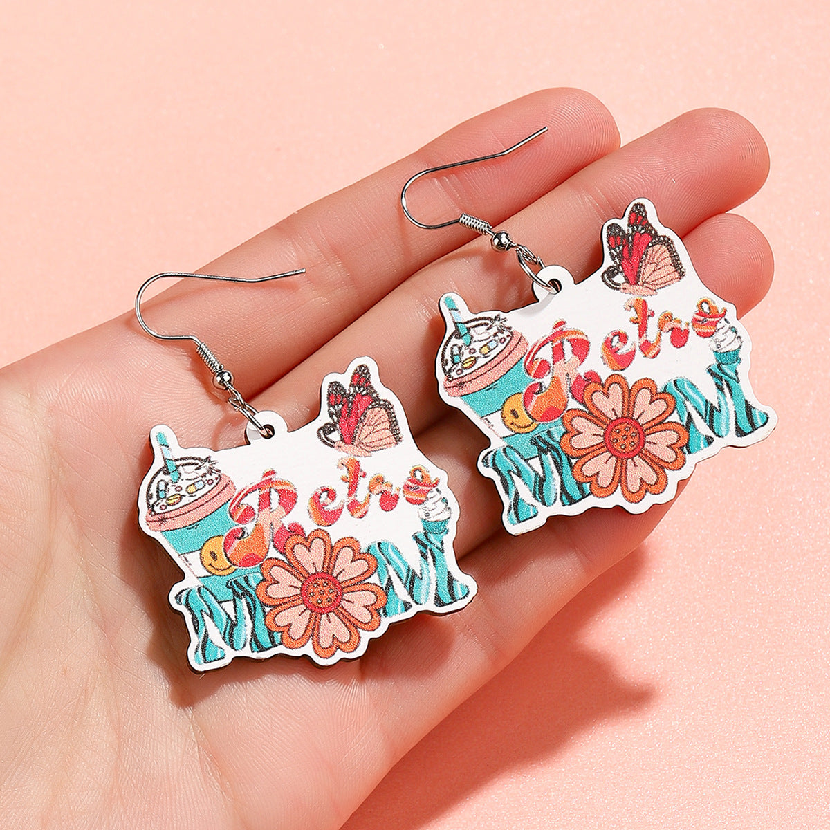 Wholesale  Mother's Day Wooden Earrings Cartoon MOM Coffee Milk Tea Cup Earrings