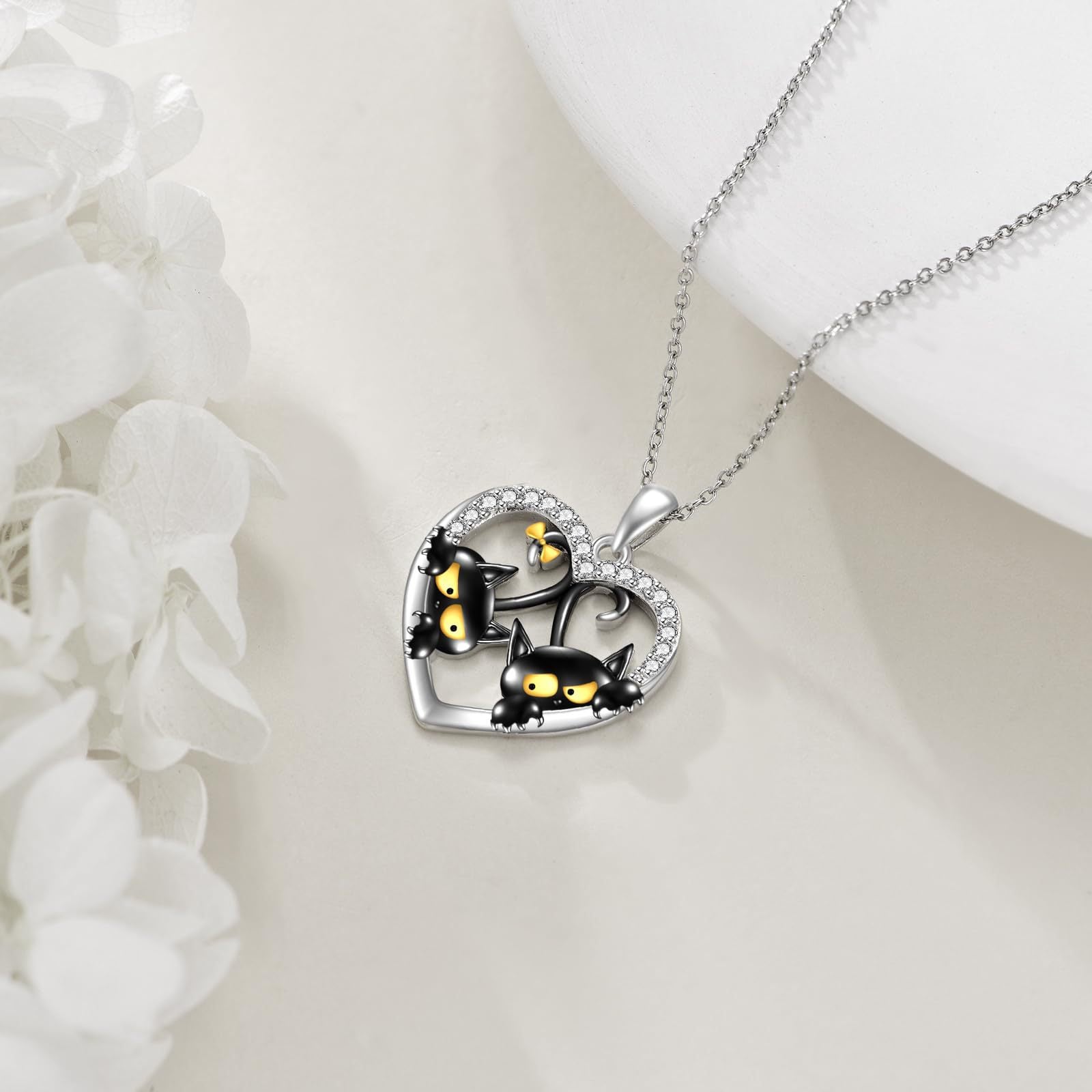 Wholesale Casual Cute Naughty Black Cat Diamond Clavicle Chain