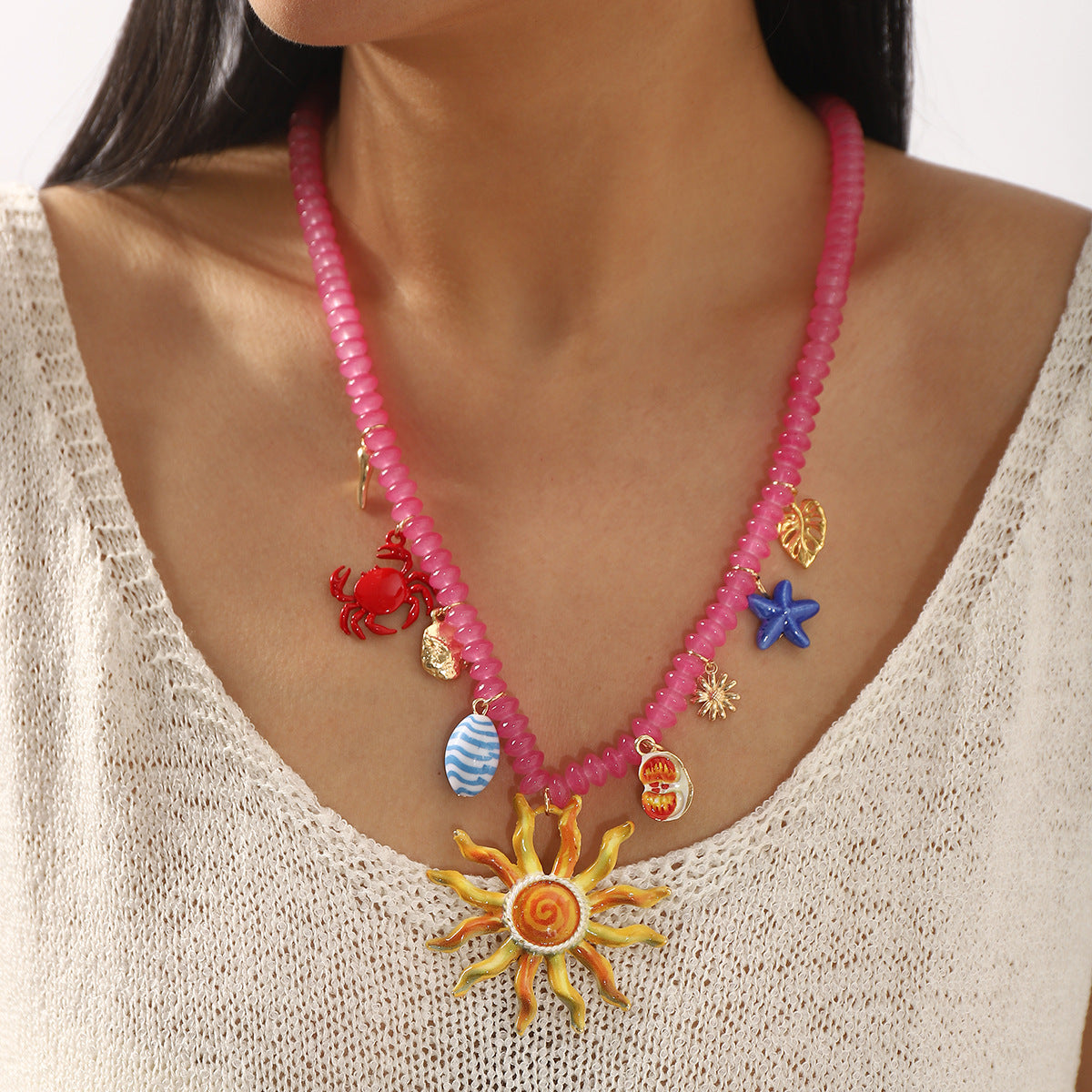 Wholesale Bohemian Style Ocean Series Rice Bead Necklace