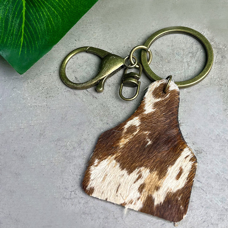 Wholesale of 2pcs/pack Western Denim Genuine Leather Leopard Print Cow Pattern Keychain ACC-KC-HY005