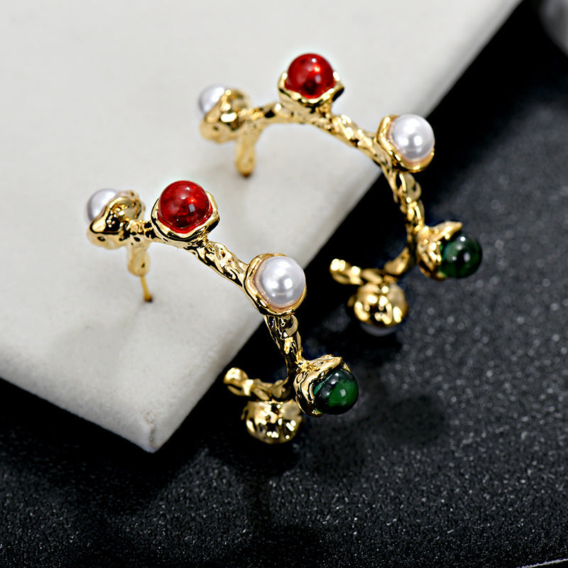 Wholesale Vintage 925 Silver Needle C Shape Pearl Glass Earrings ACC-ES-JiuJia009