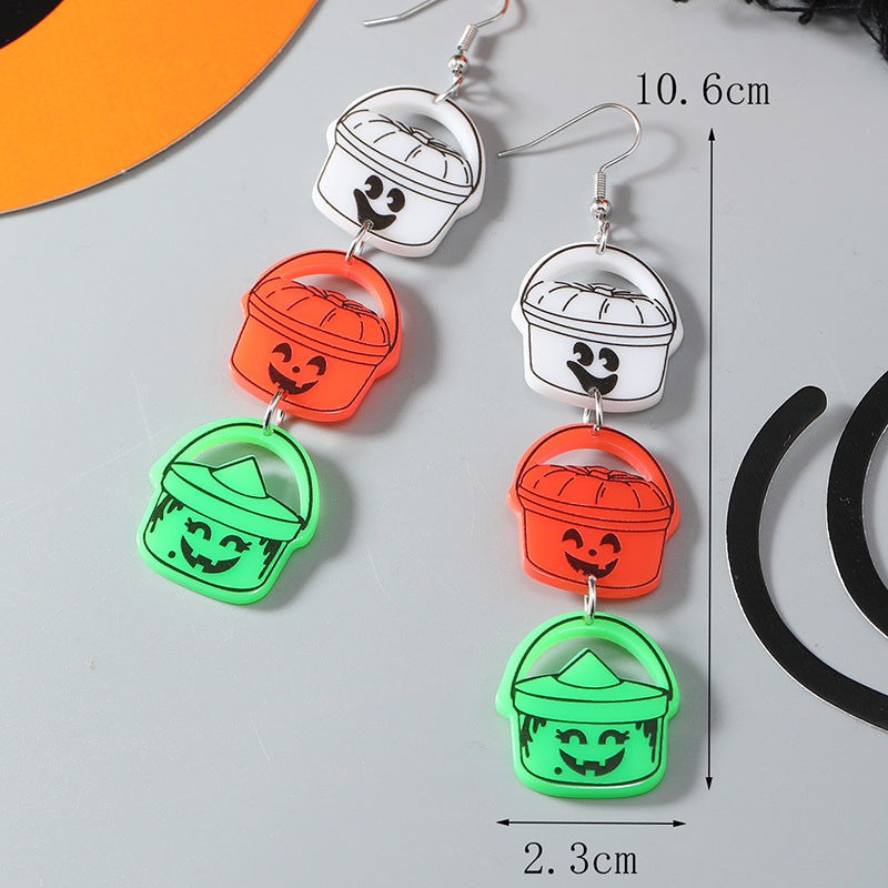 Wholesale Acrylic Halloween Dark Horror Pumpkin Candy Bat Earrings ACC-ES-Haoc003