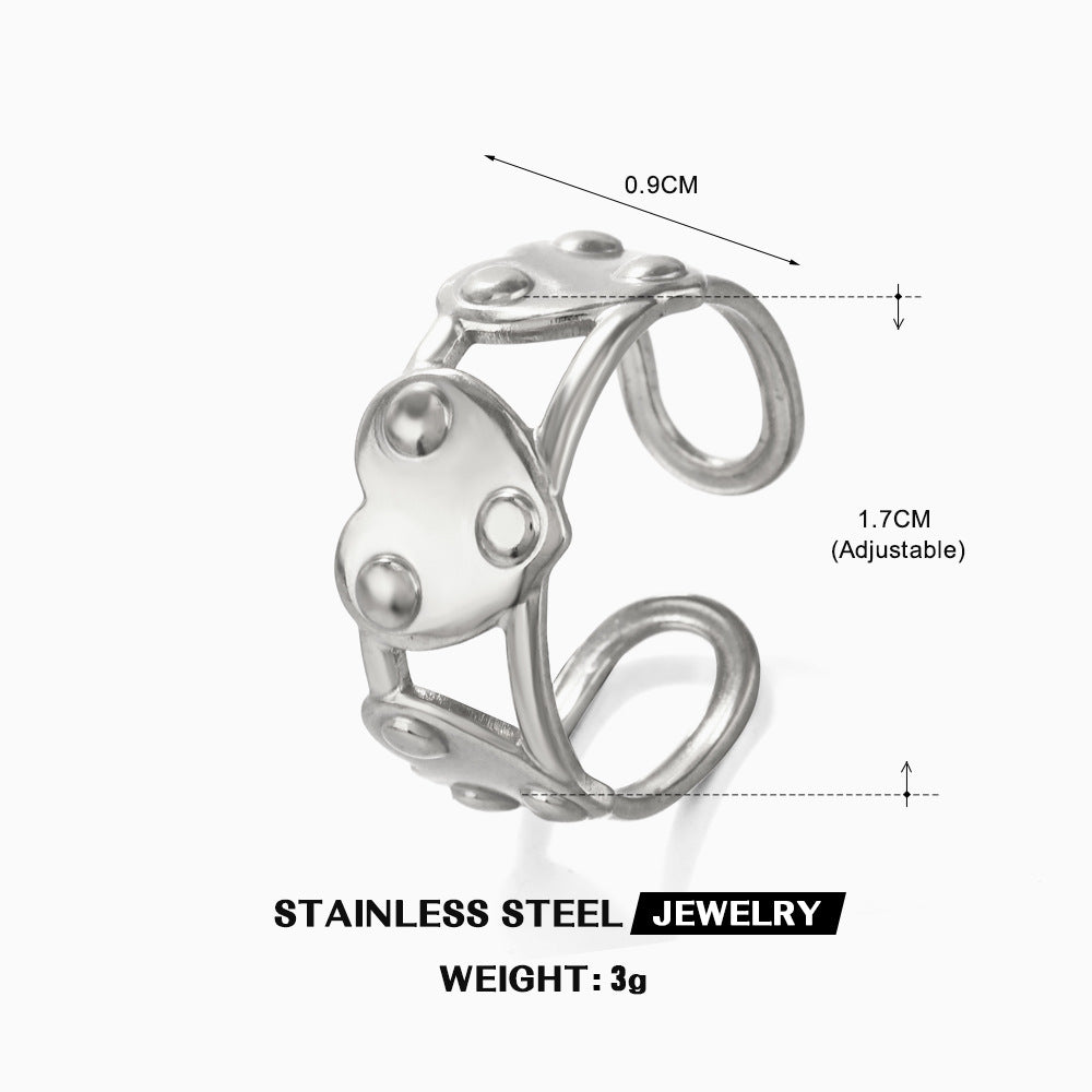 Wholesale Stainless Steel Love Heart 18K Gold Plated Open Adjustable Ring