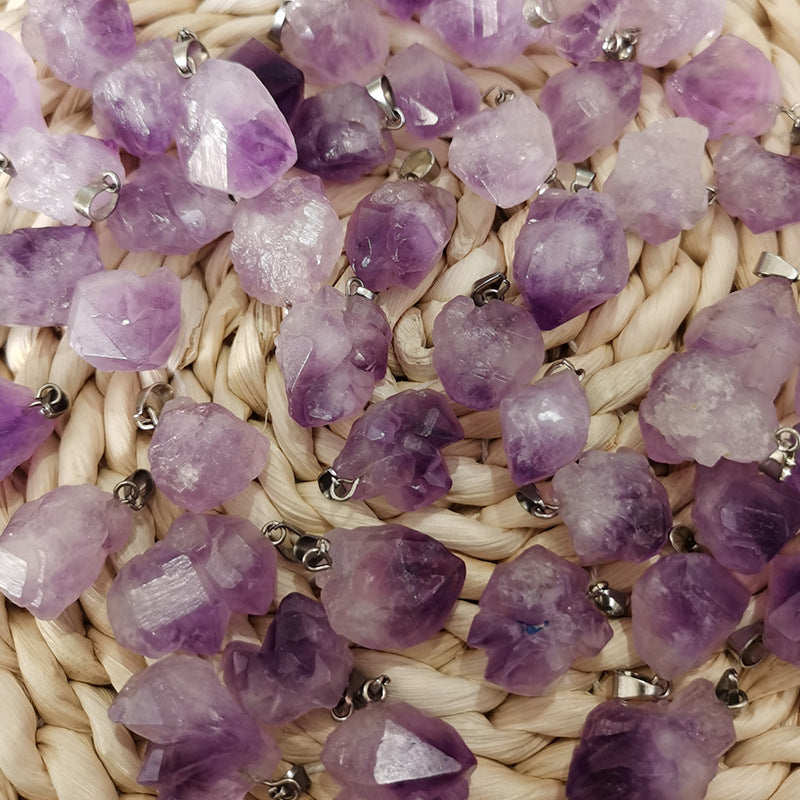 Wholesale Natural Amethyst Naked Stone Necklace  Pendant
