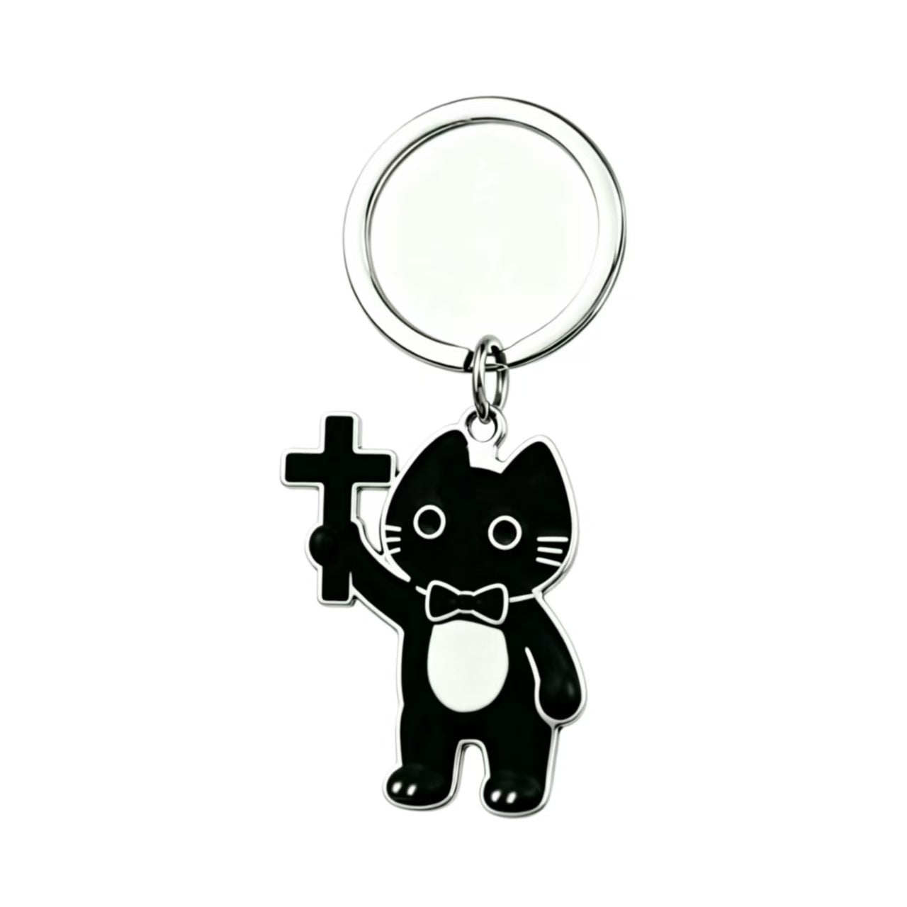 Wholesale Alloy Cross Black Cat Cartoon Keychain Trendy Decorative Keyring Boutique Resale Gift