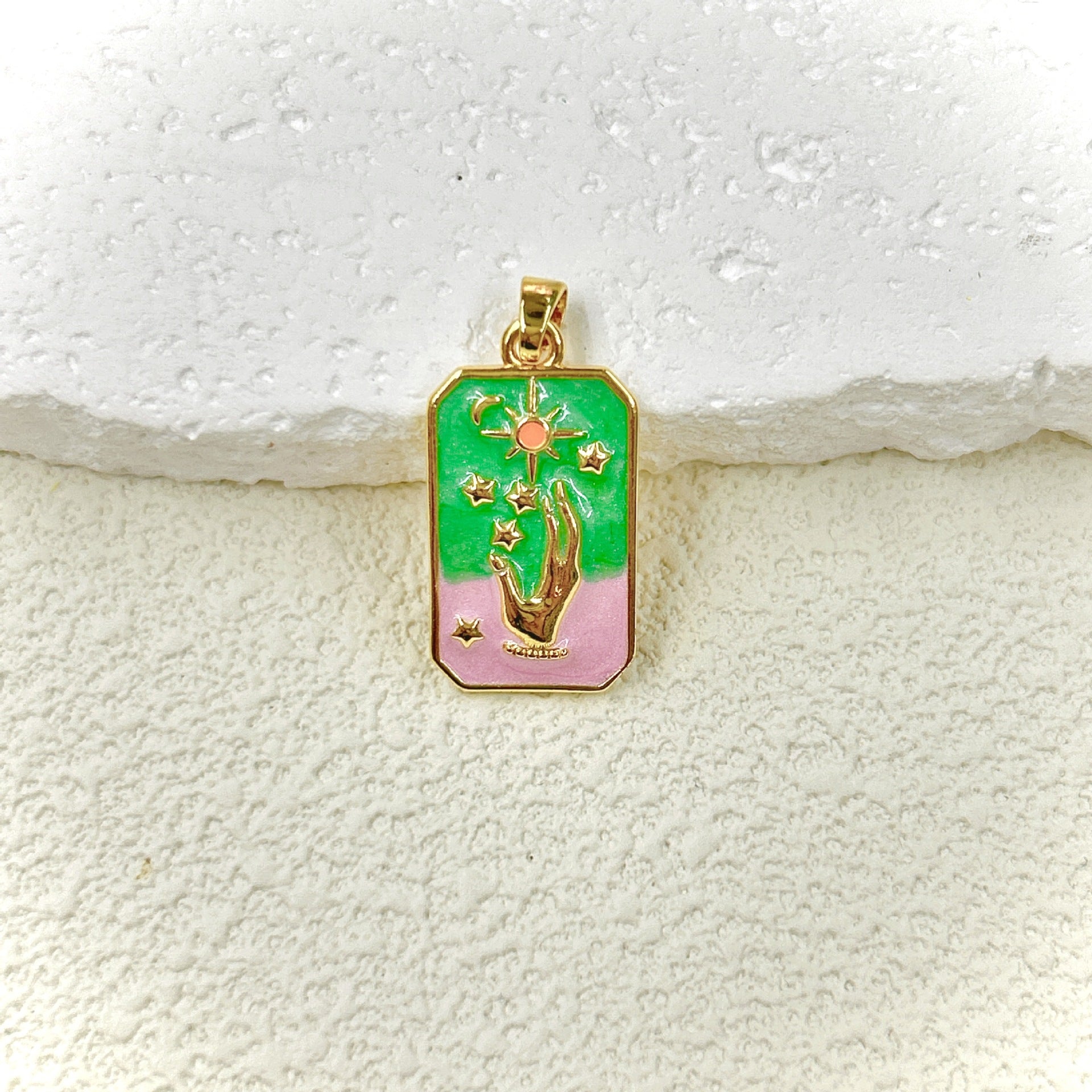 Wholesale 2pcs Oil Drop Tarot Sun Star Moon Pendant Copper All-match Necklace DIY Pendant Accessories