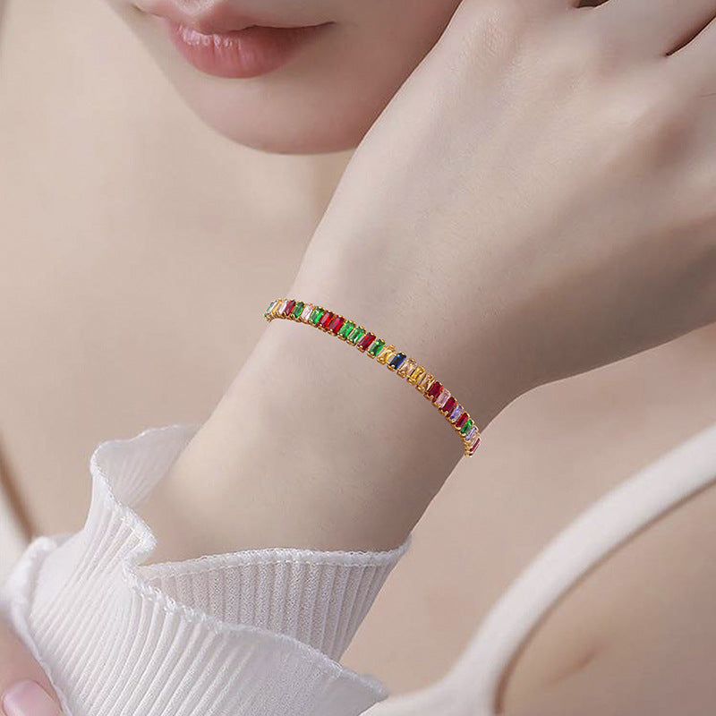 Wholesale Colorful Zircon Full Diamond Claw Chain Colorful Rice Beads Bracelet ACC-BT-Jiay003