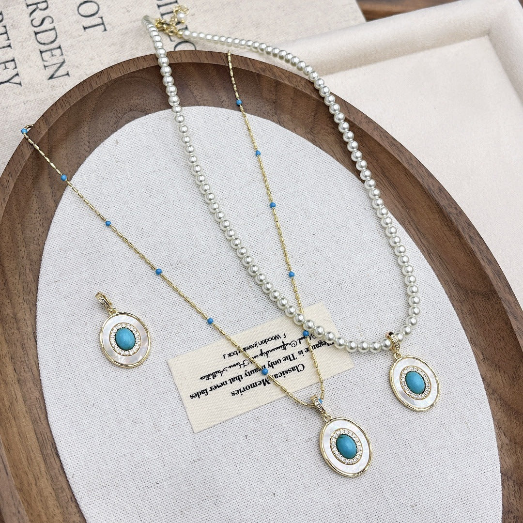 Wholesale  Luxury Shell Turquoise Pearl Pendant Necklace