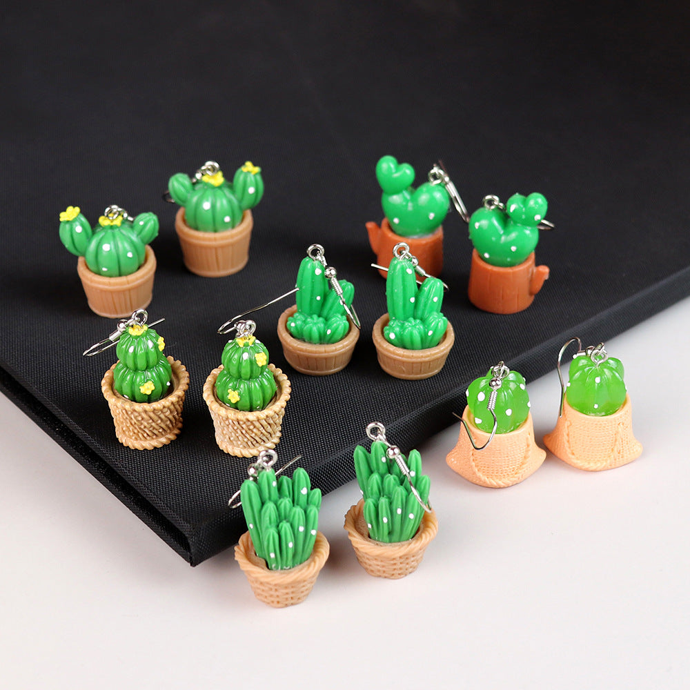 Wholesale fun mini three-dimensional succulent cactus earrings