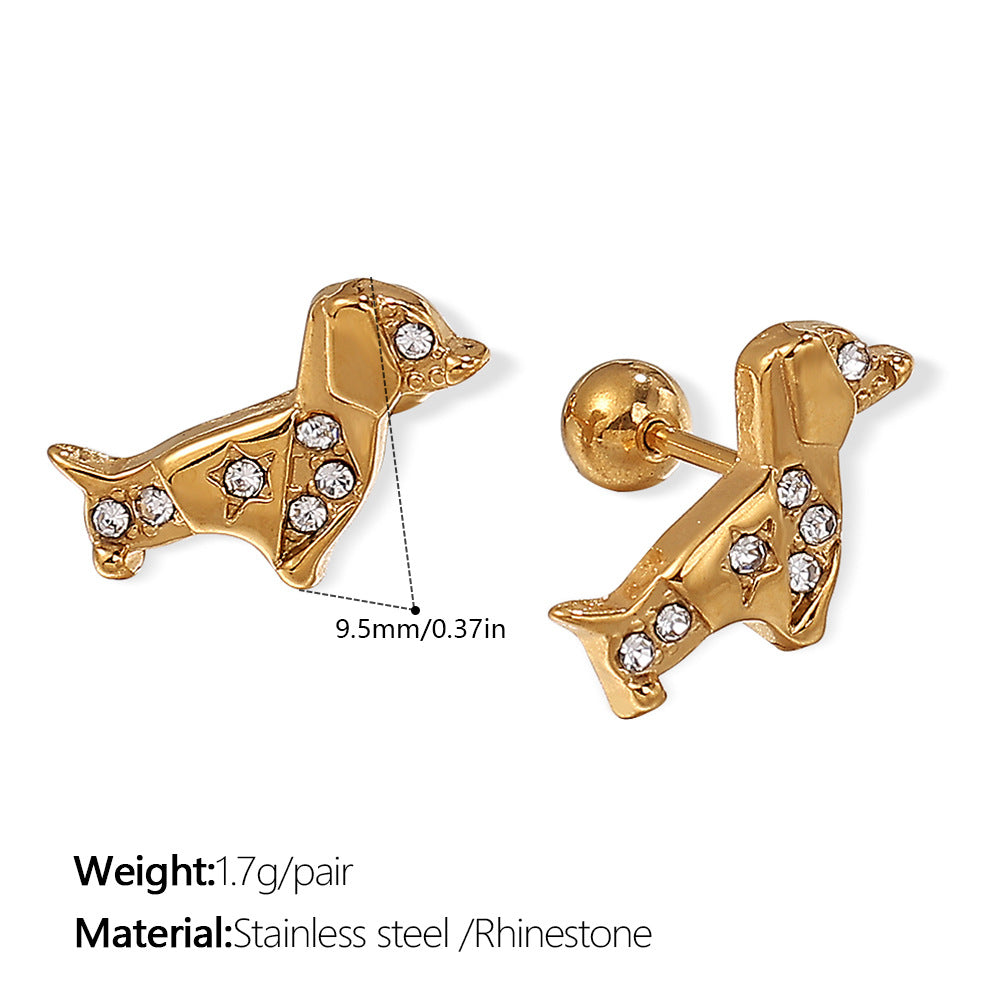 Wholesale Stainless Steel Electroplated Bear Ear Studs with Micro Zircon,  Everyday Fashion Accessory