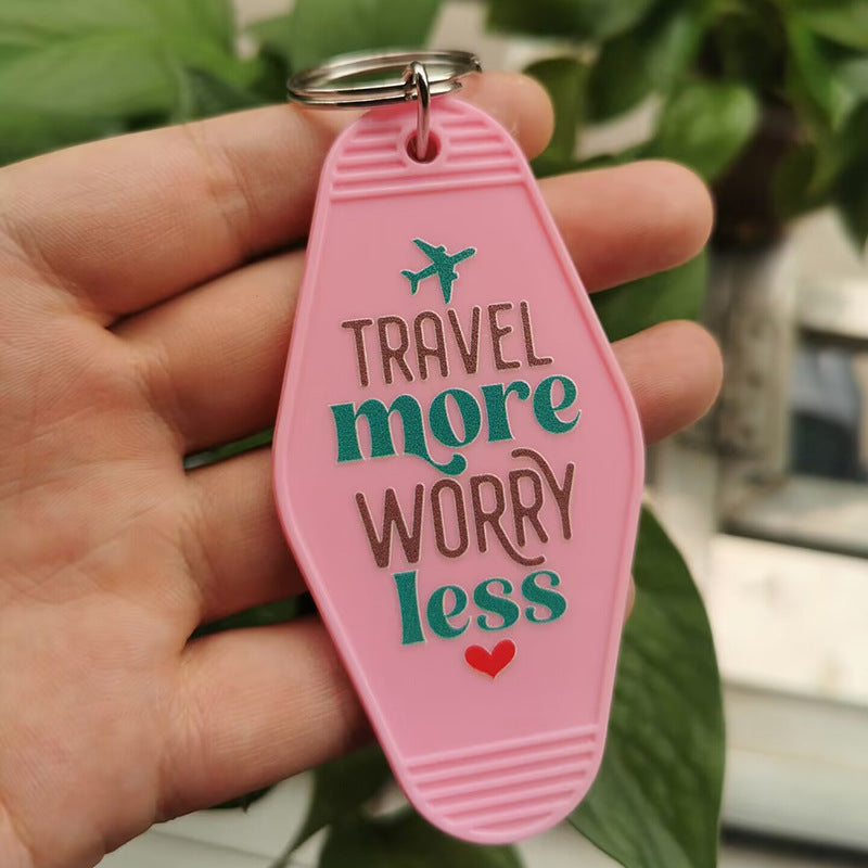 Wholesale Vintage Plastic Travel More Worry Less Keychain ACC-KC-MeiXin019