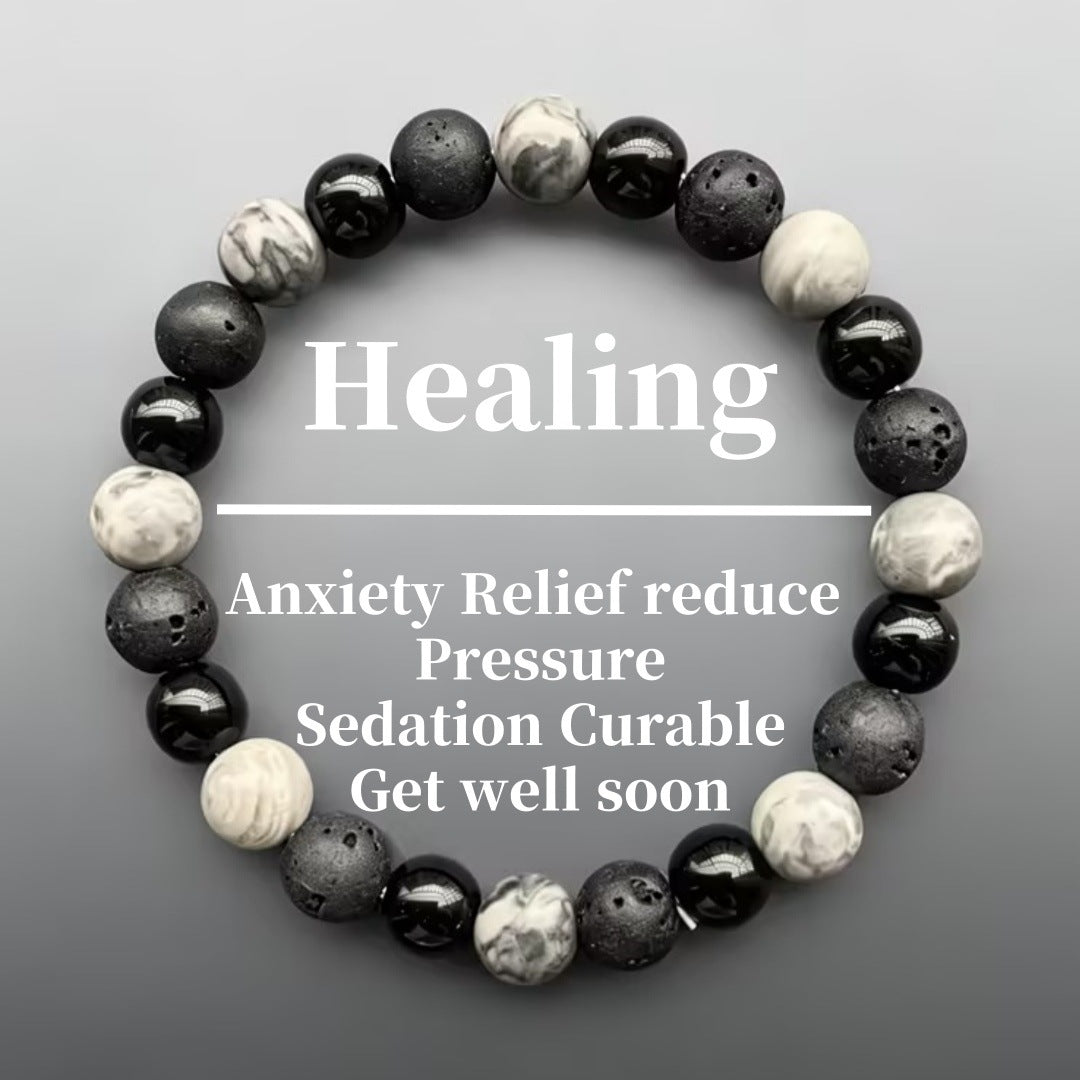 Wholesale Geometric Black Natural Stone Bracelet Unisex Crystal Volcanic Rock Beaded Jewelry Accessory Gift For Boutique Resale