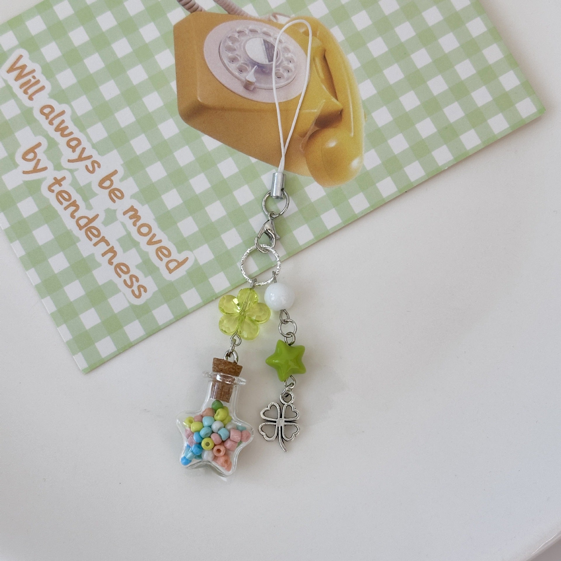 Wholesale Four-Leaf Clover  Star Wishing Bottle Mobile Phone Chain Keychains