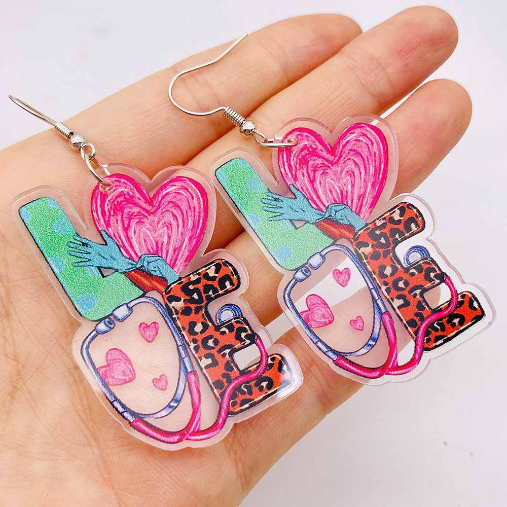 Wholesale Heart Shaped Acrylic Nurses Day Earrings