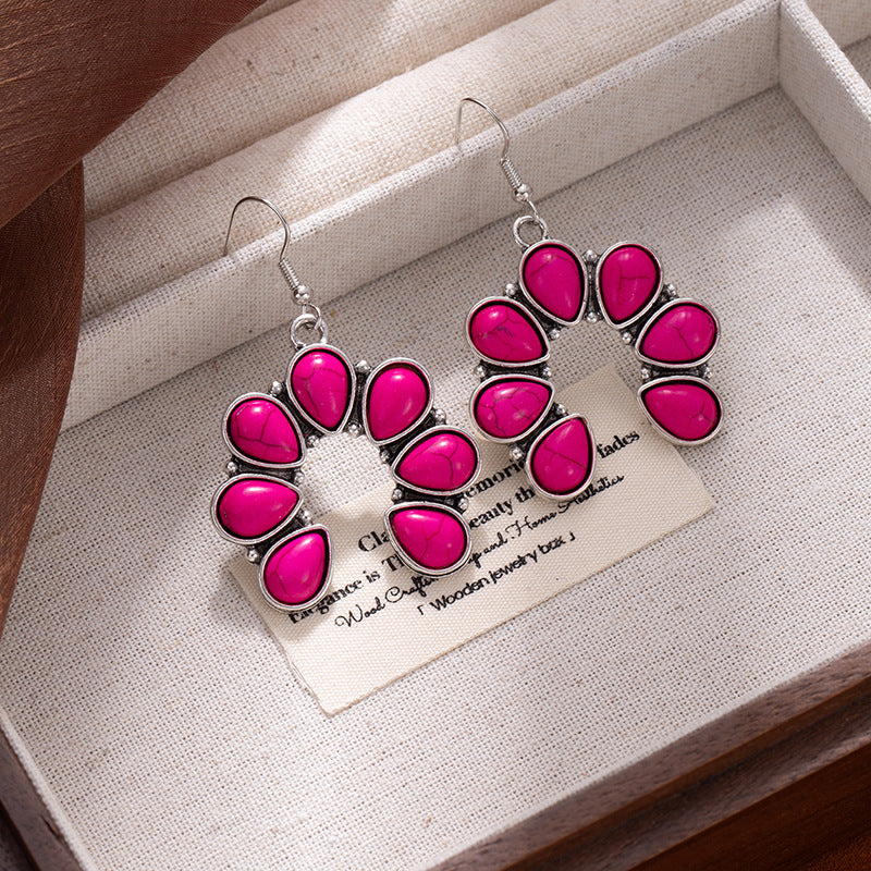 Wholesale Vintage flower earrings water drop turquoise flower earrings