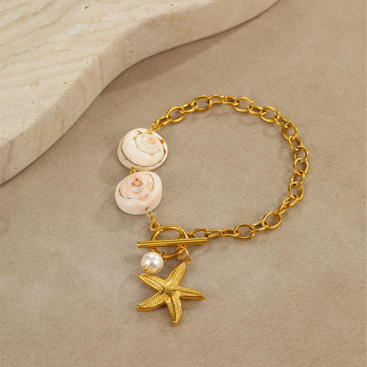 Wholesale Natural shell starfish necklace stainless steel gold-plated necklace