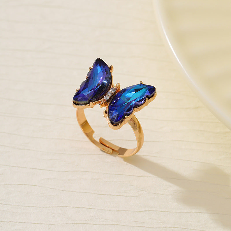 Wholesale Colorful Inlaid 3-piece Earrings Necklace Ring Butterfly Diamond Necklace ACC-RS-YunJin003