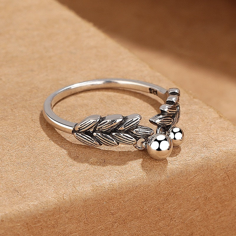 Wholesale Silver Alloy Adjustable Ring with Chinese Vintage Wheat Ear Bell Design - Fashion Accessory Gift