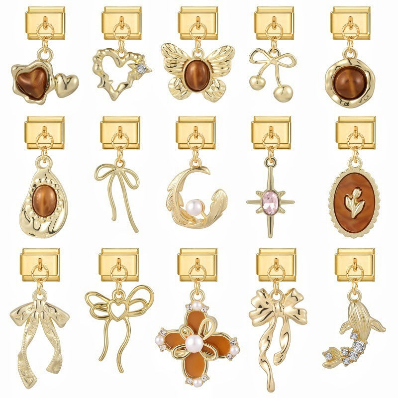 Wholesale Moon Heart Butterfly Flower DIY Charm Pendant Stainless Steel Gold Base Fashion Accessory