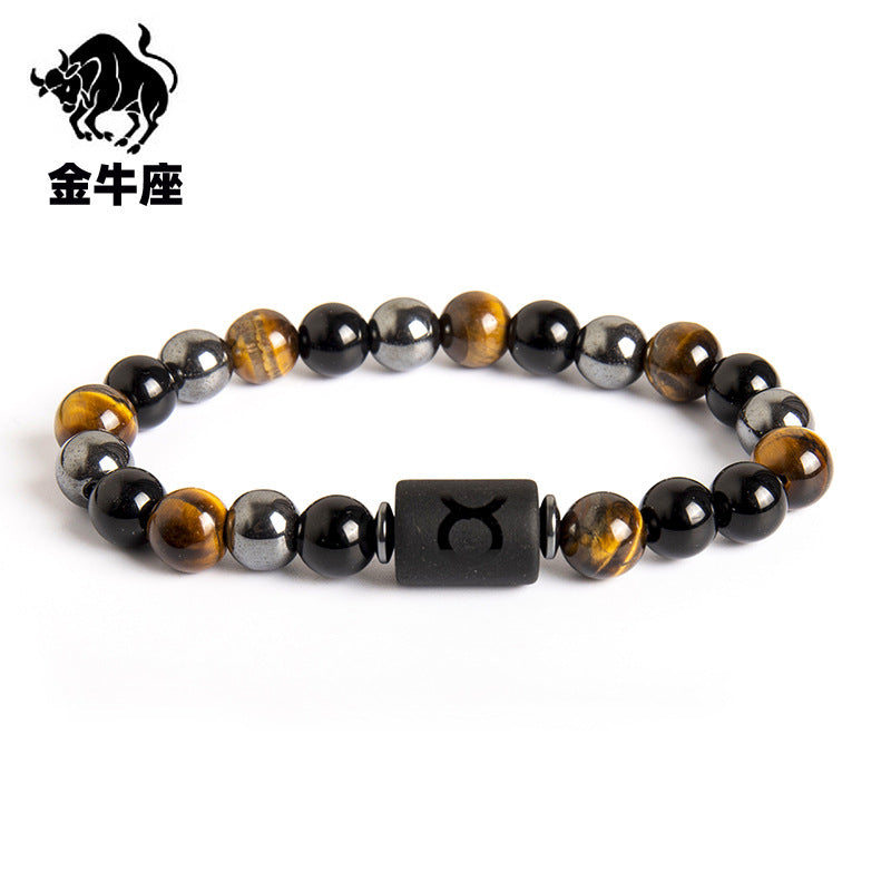 Wholesale Twelve Constellations Natural Tiger Eye Stone Men's Beaded Bracelet ACC-BT-Xinc003