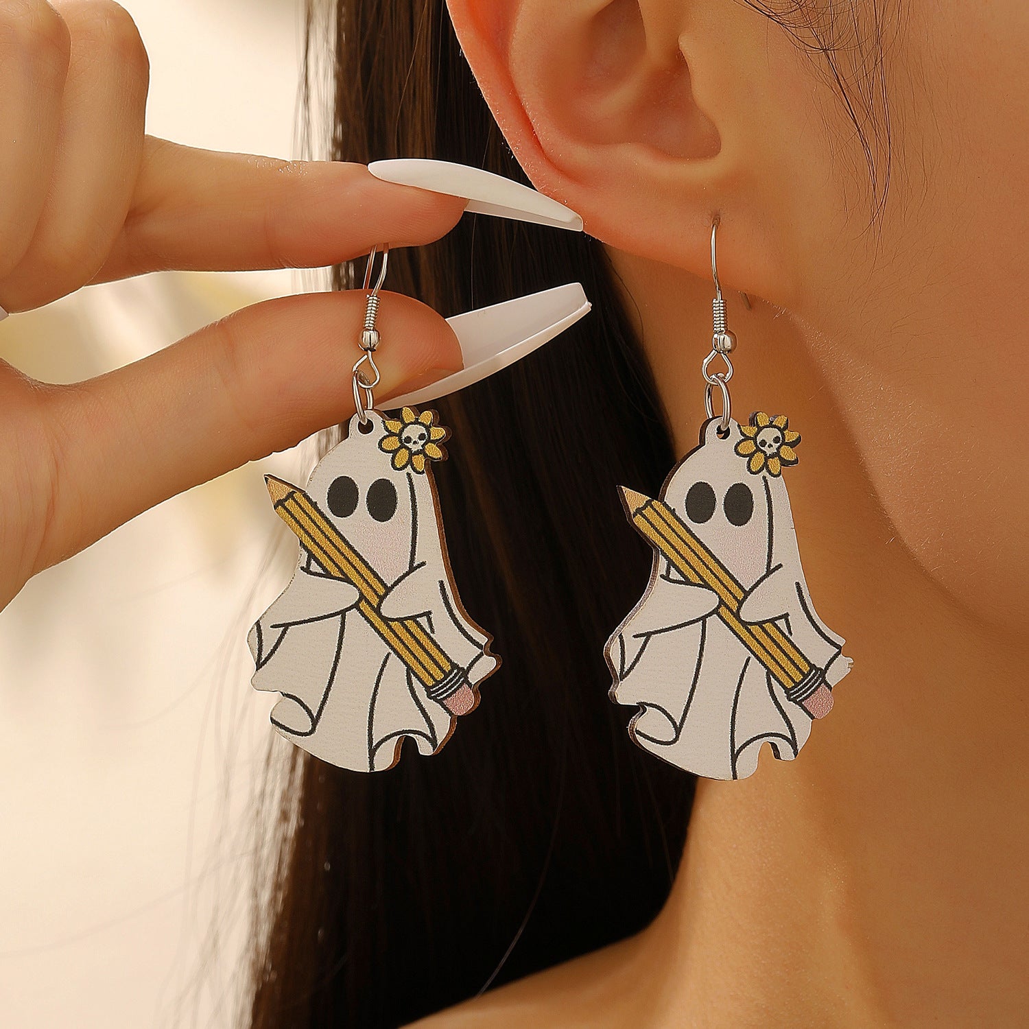 Wholesale Wooden Printed Ghost Rabbit Earrings Fashion Accessory for  Party Gift