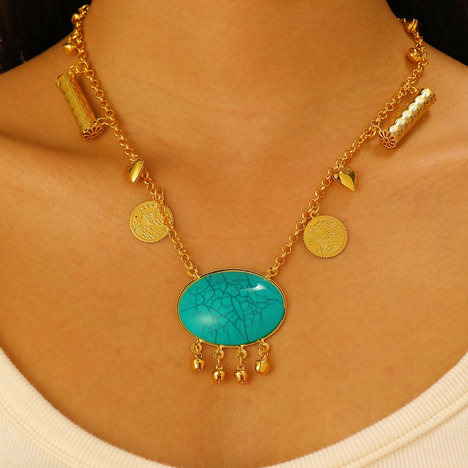 Wholesale Retro Middle Eastern Ethnic Style Layered Necklace And Bracelet Set Gold Tone Alloy Jewelry Accessory For Boutique Resale