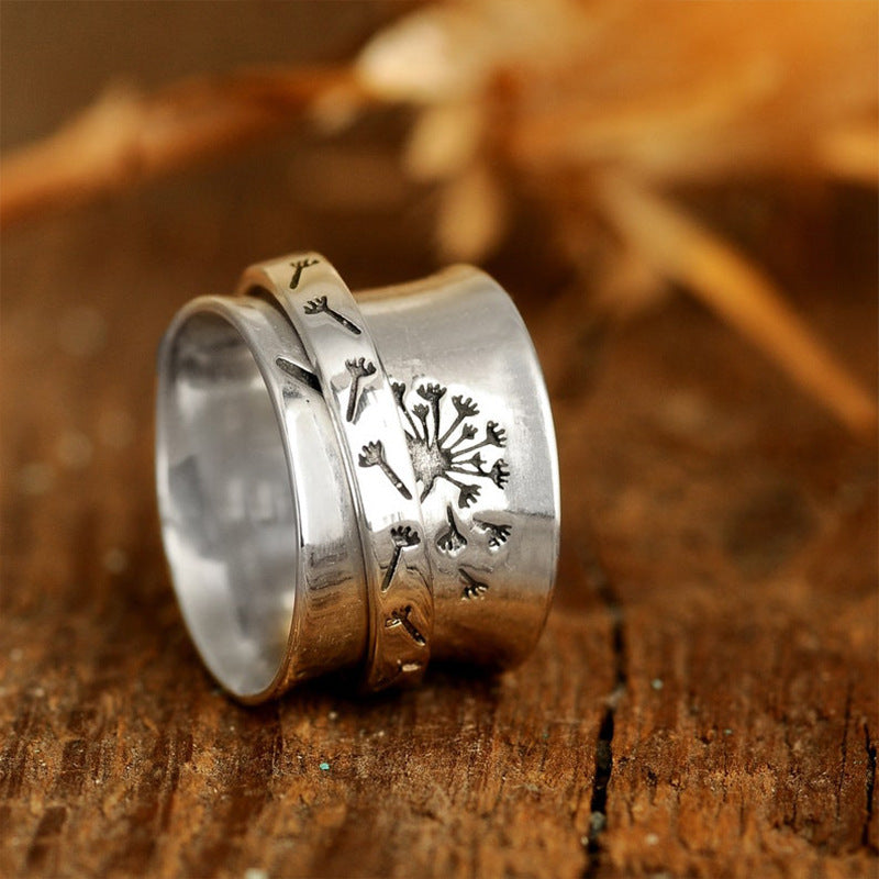 Wholesale Vintage engraving Dandelion Ring