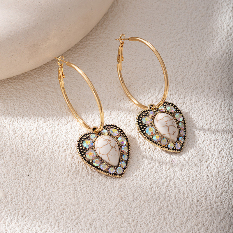Wholesale Bohemian Heart-Shaped Turquoise Earrings with Diamond-Like Accents - Trendy Everyday Jewelry Accessory