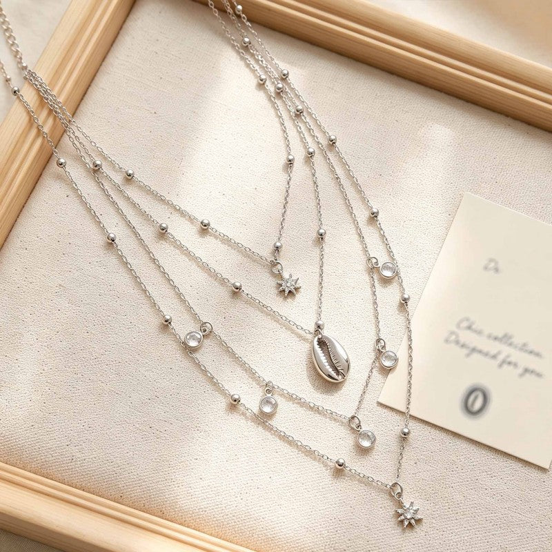 Wholesale Gold Alloy Vintage Vacation Layered Tassel Necklace Choker Collarbone Chain Everyday Fashion Jewelry Gift