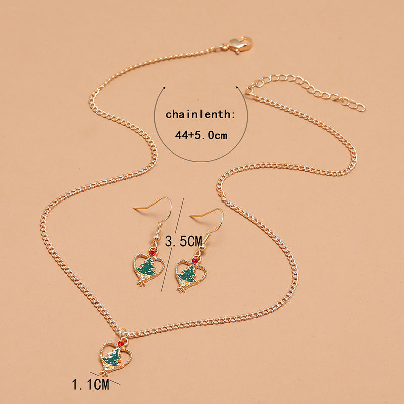 Wholesale Christmas Diamond Hollow Heart Christmas Tree Earrings Necklace Jewelry ACC-NE-KaiQing007