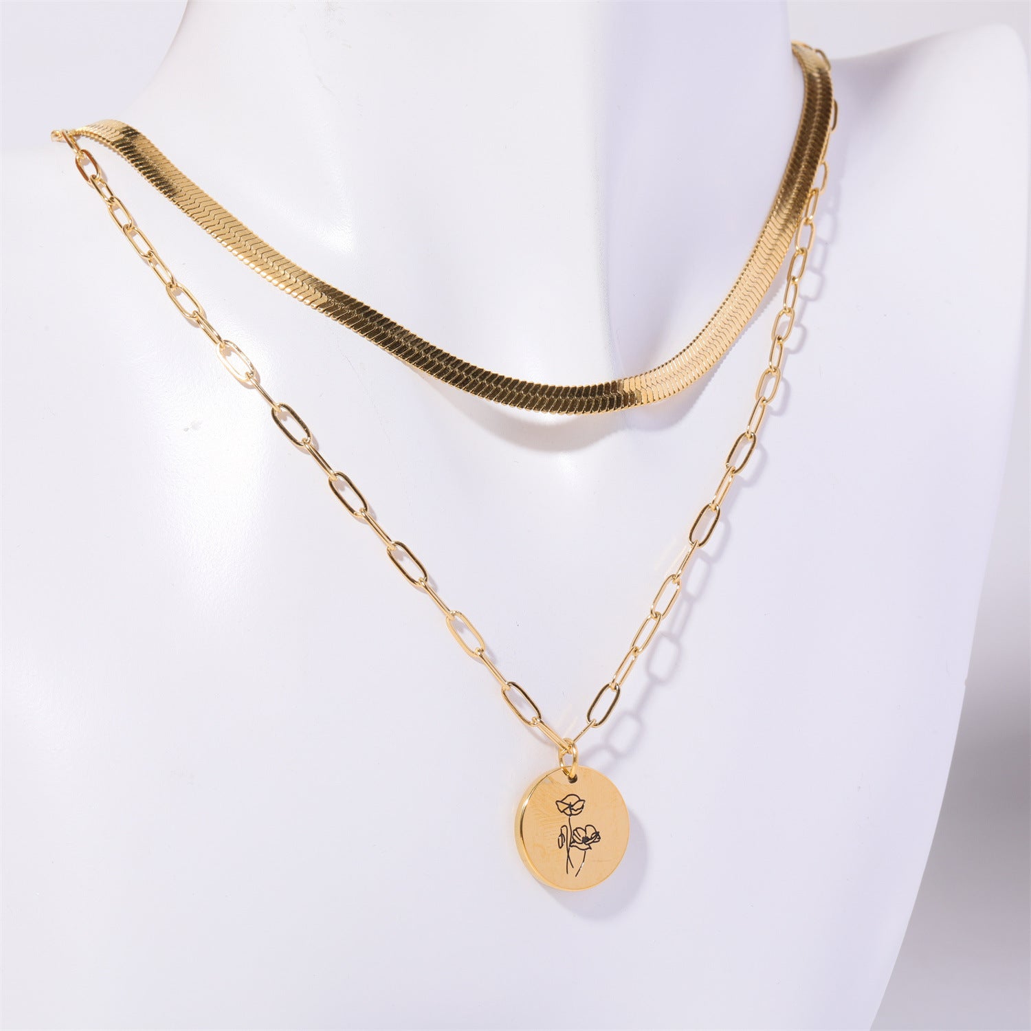 Wholesale Titanium steel 18K gold plated  double-layer December flower necklace