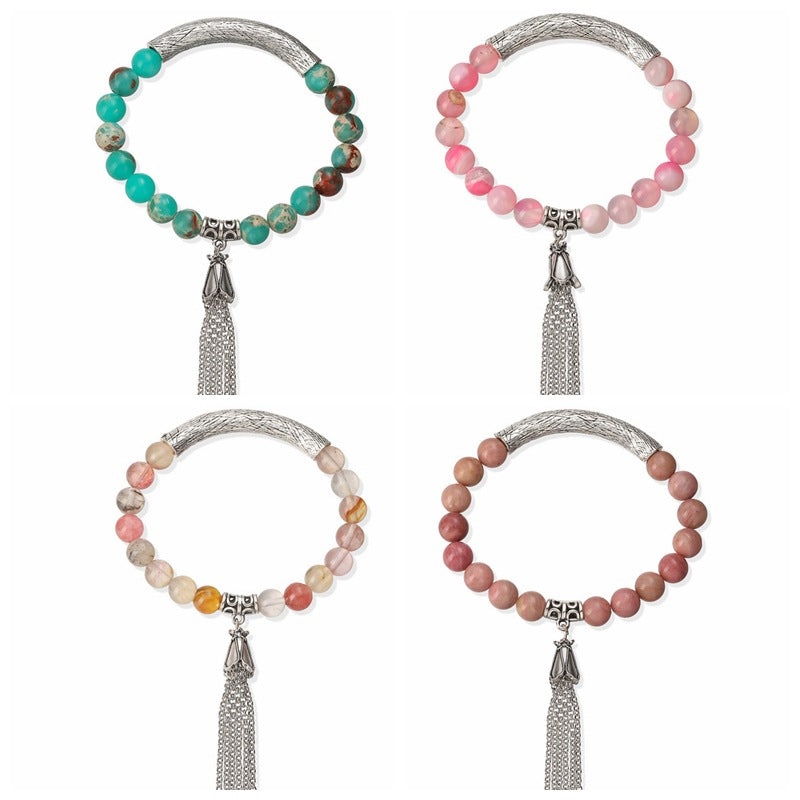 Wholesale Retro Antique Silver Stone Bead Bracelet Unisex Tassel Pendant Jewelry Fashion Accessory For Daily Wear