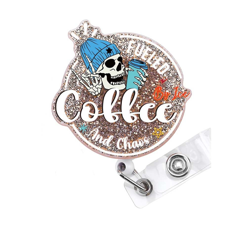 Wholesale Coffee Cup Glitter Acrylic Retractable Badge Reels Keychains ACC-KC-ChiHai019