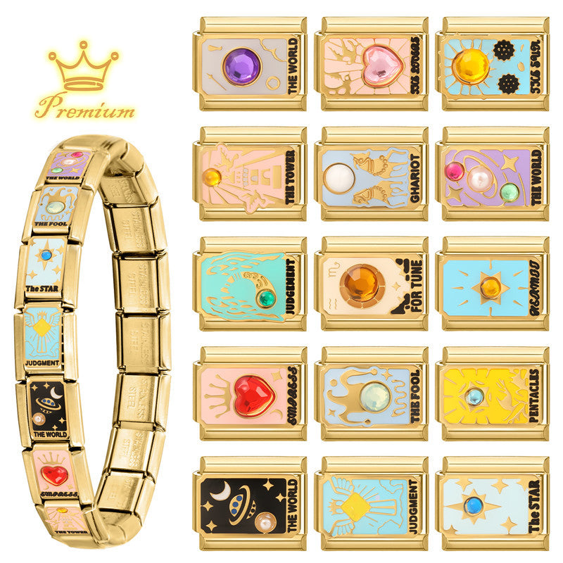Wholesale Stainless Steel DIY Modular Bracelet – Light Luxury Tarot Card Design,  Electroplated Finish,  Fashion Jewelry Accessory