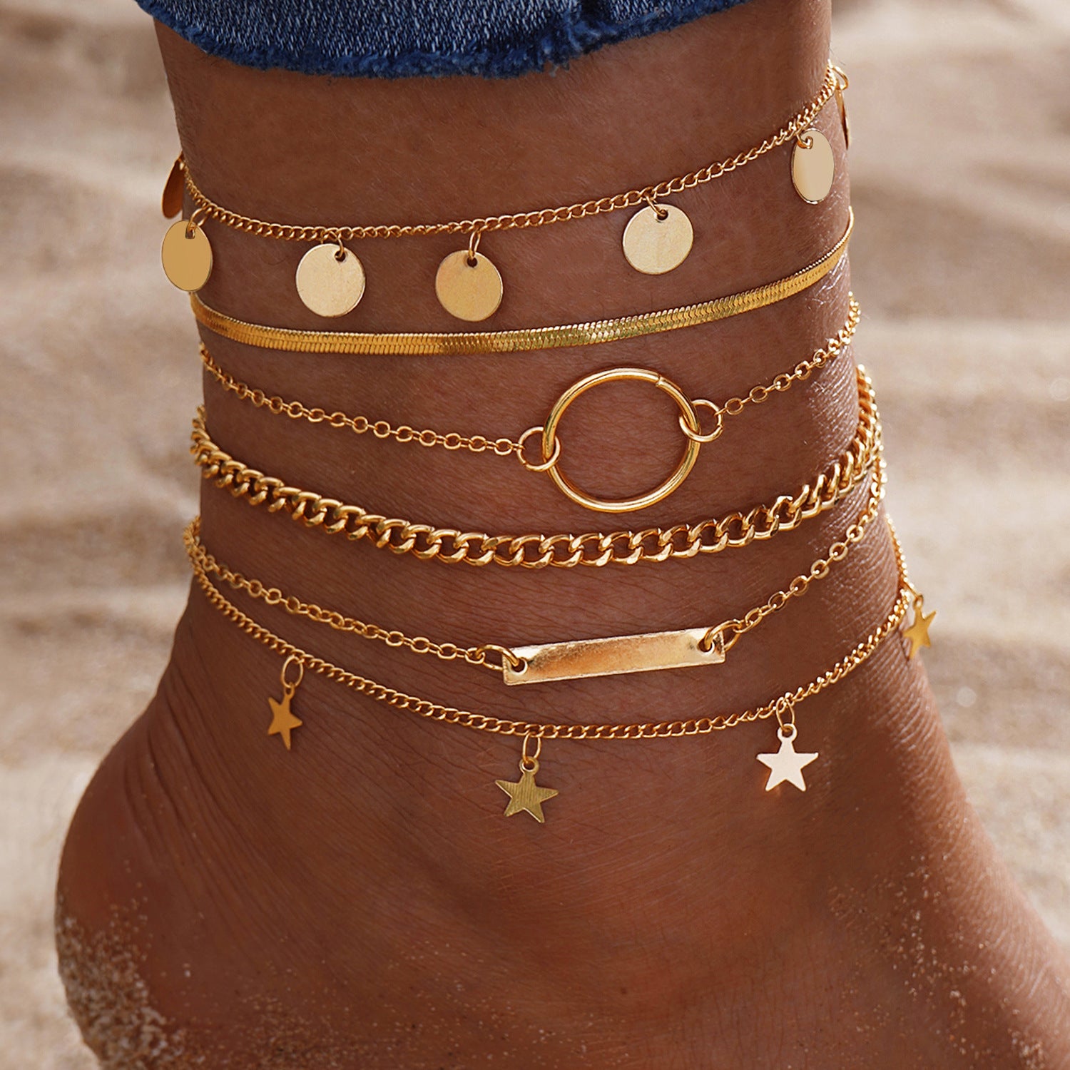 Wholesale Retro Beach Pineapple Pearl Layered Anklet Set For Women Fashion Jewelry Accessory Gift