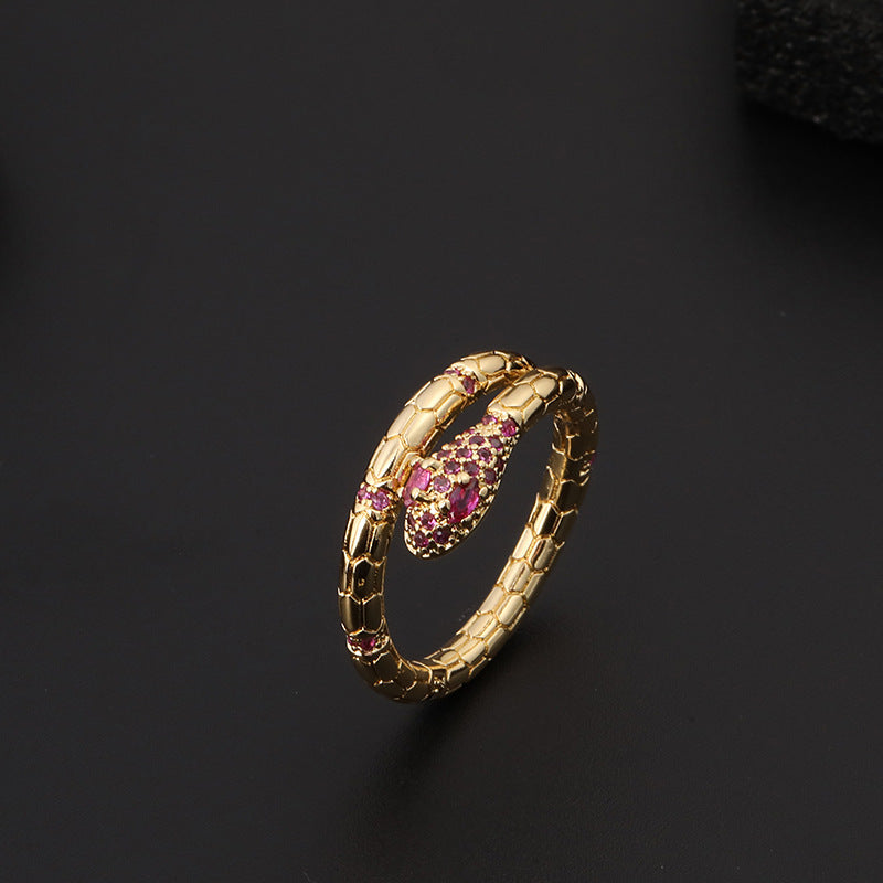 Wholesale Vintage Emerald Green Open Snake Ring Copper Zircon Women S Fashion Jewelry Accessory