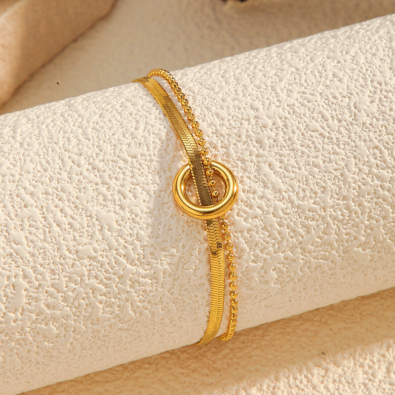 Wholesale Stainless Steel Double-Layer Stacked Jewelry Retro Light Luxury  Bracelet