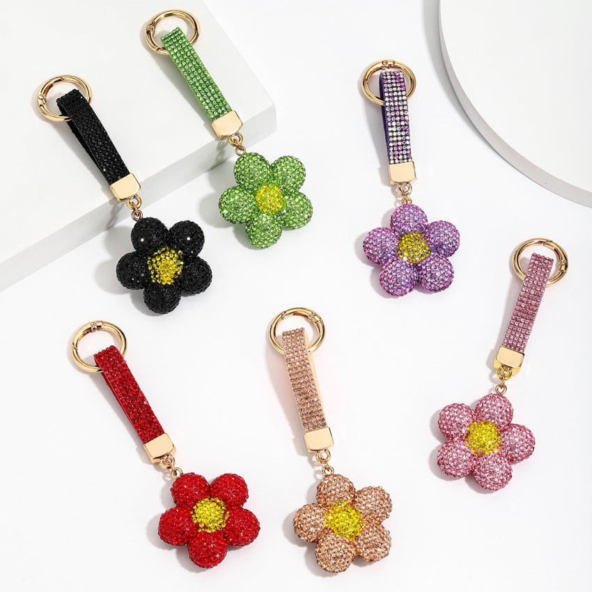 Wholesale Cute Rhinestone Sunflower Keychain Double Sided Design Fashion Car Key Bag Charm Gift