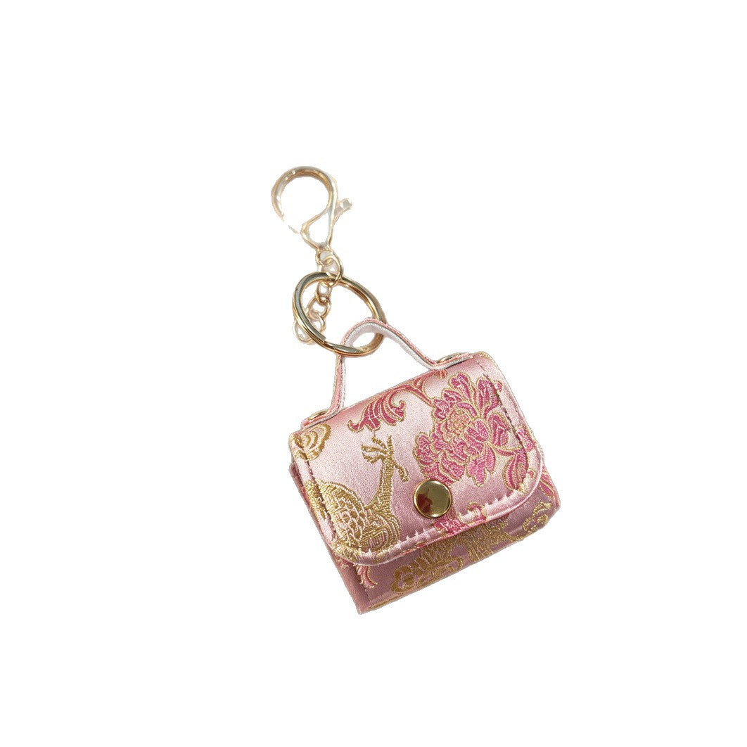 Wholesale Chinese Embroidery Earphone Bag Charm Keychain Handmade Fashion Accessory Gift