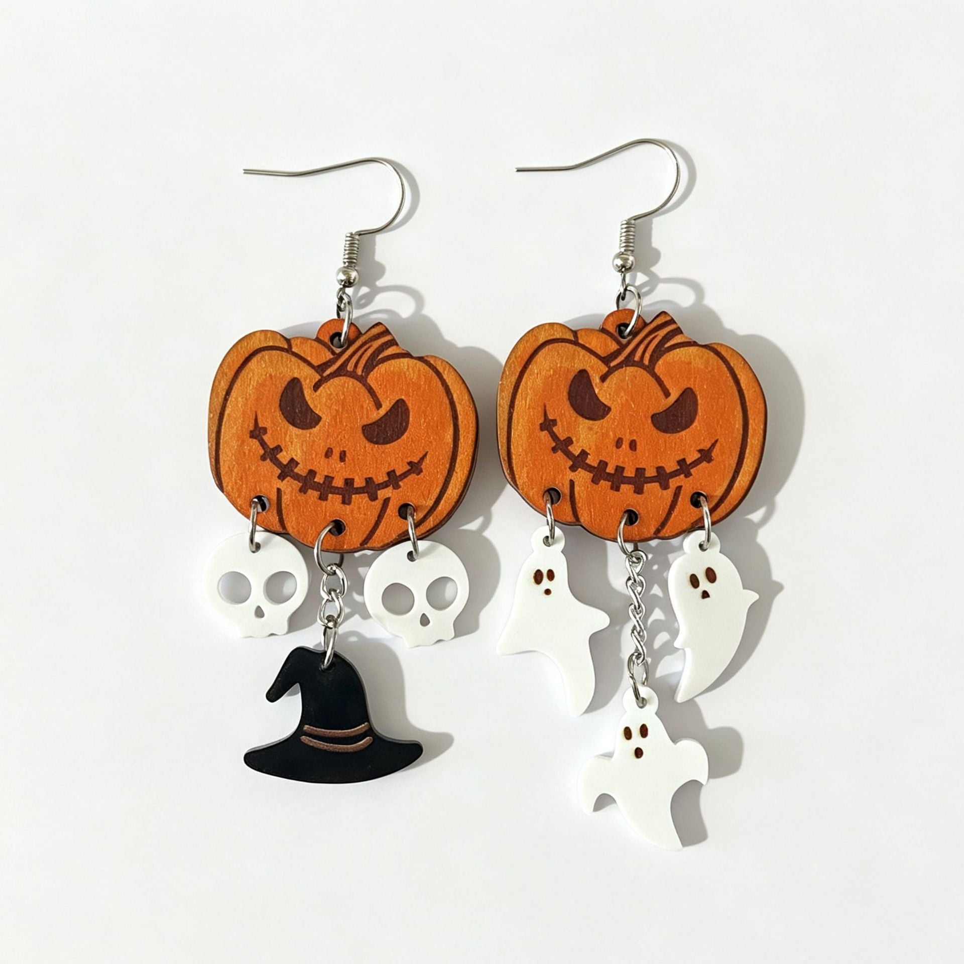 Wholesale Wooden  Earrings Pumpkin Ghost Witch Hat Skull Tombstone Jewelry Accessory For Women