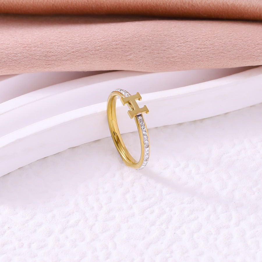 Wholesale 18K Gold Plated Stainless Steel H Letter Rhinestone Ring Starry Sky Design Women S Everyday Wear Boutique