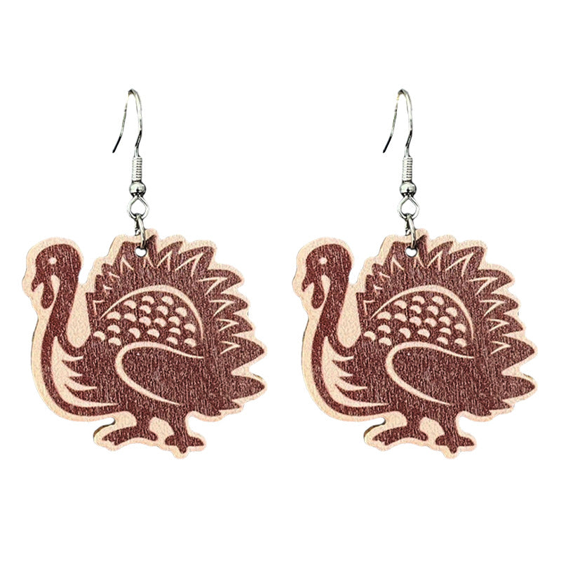 Wholesale 2 pairs/ pack Thanksgiving Turkey Pumpkin Gratitude Text Wooden Earrings
