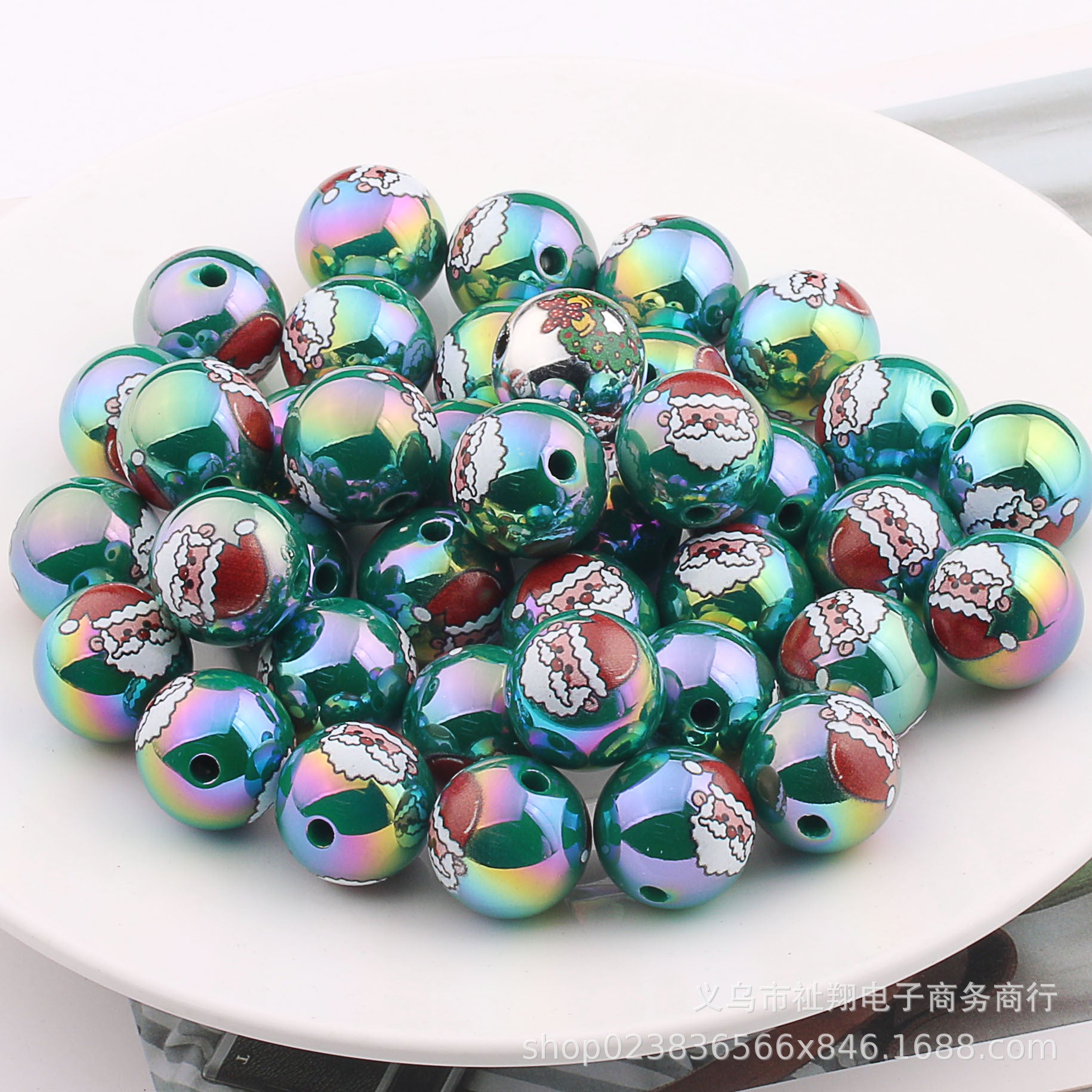 Wholesale 20pcs 16mm Christmas UV Color Printed Acrylic Round Beads DIY Bead Accessories ACC-BDS-ZhiXiang002
