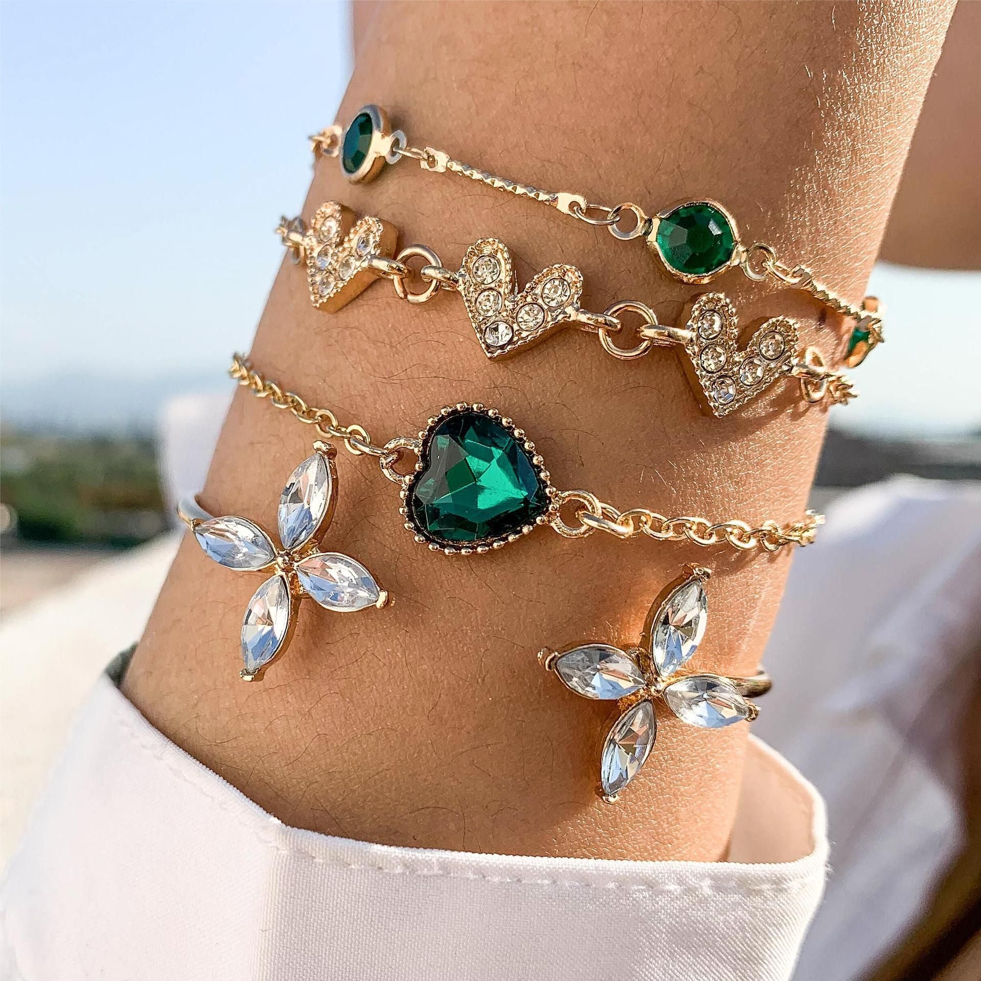 Wholesale  Retro  Gem Love Stacked Bracelet Set