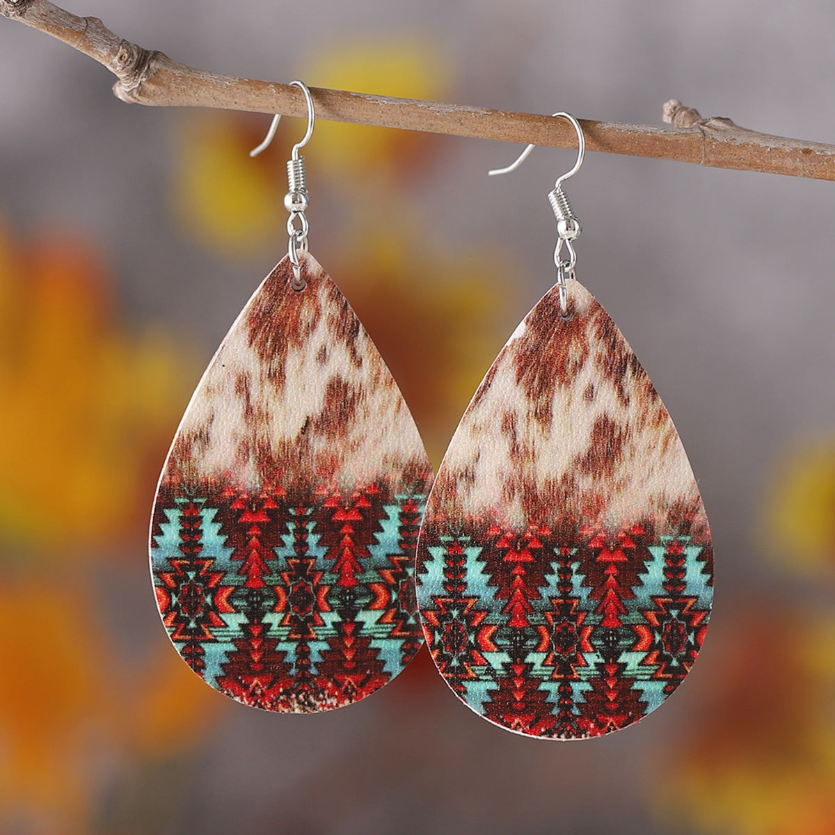Wholesale Western Ethnic Style Sunflower Aztec Water Drop Pendant Earrings ACC-ES-ChuLian129