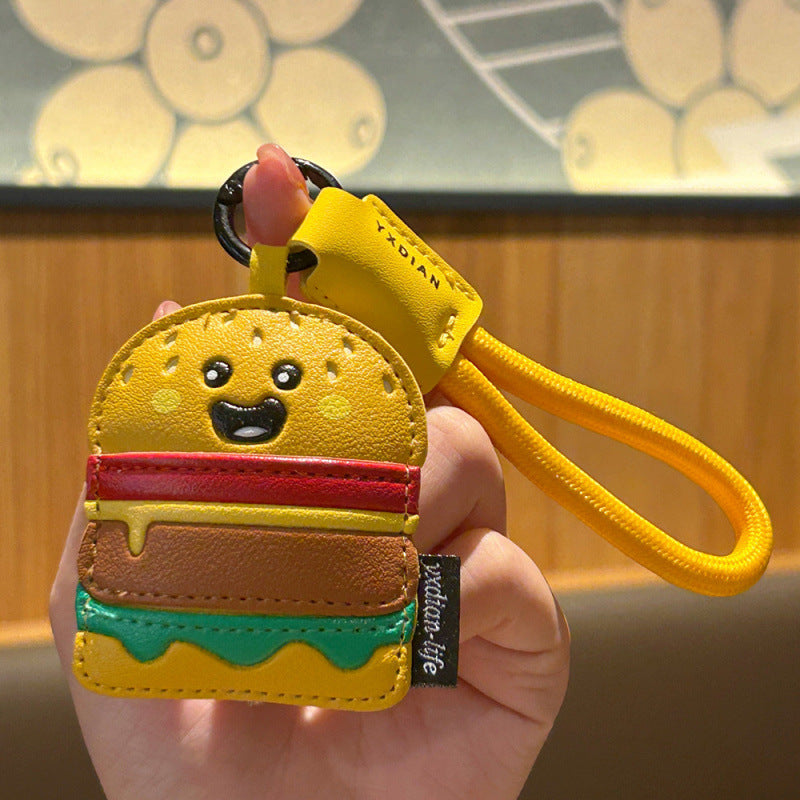 Wholesale Leather Cartoon Food Keychain Pizza Hamburger Pendant For Boys Girls Backpack Car Key Gift